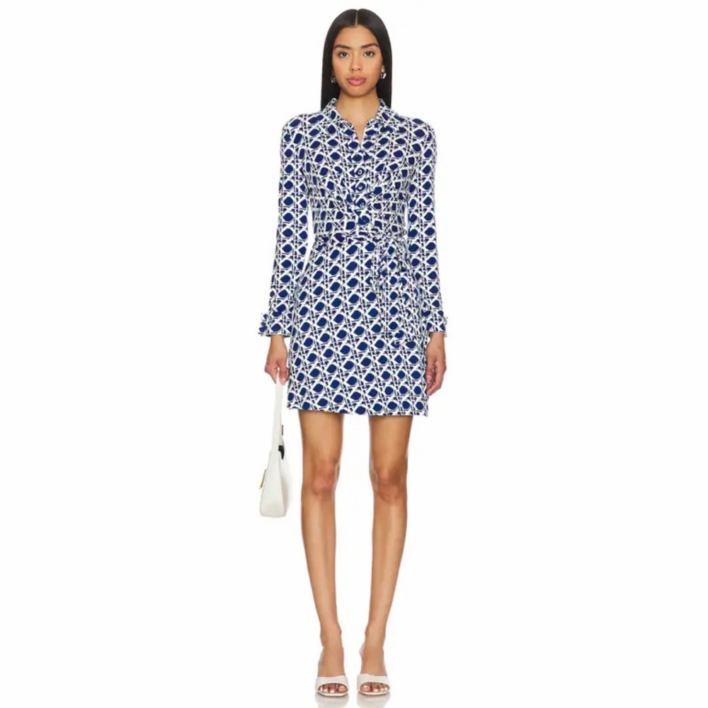 Diane Von Furstenburg Didi Dress Wrap Mini Blue Printed Womens‎ Size XXS